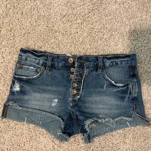 Free People button front denim cutoff shorts